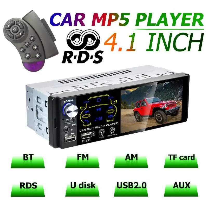 Прочный fm-радио портативный износостойкий P5135 4,1 дюймов Автомобильный радиоприемник USB AUX TF Bluetooth головное устройство цифровой медиаприемник