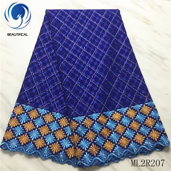 

BEAUTIFICAL african lace fabrics Hot sale nigerian voile lace with stones 5yards embroidery cotton lace fabric ML2R207