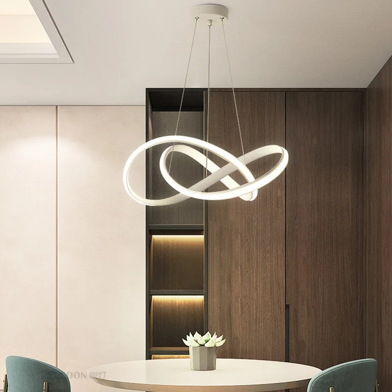 

Modern Led Pendant Lights For Dining Room Black Rings Circle Living Bedroom Hanging Lamp Fixtures With Remote Control Luminaire