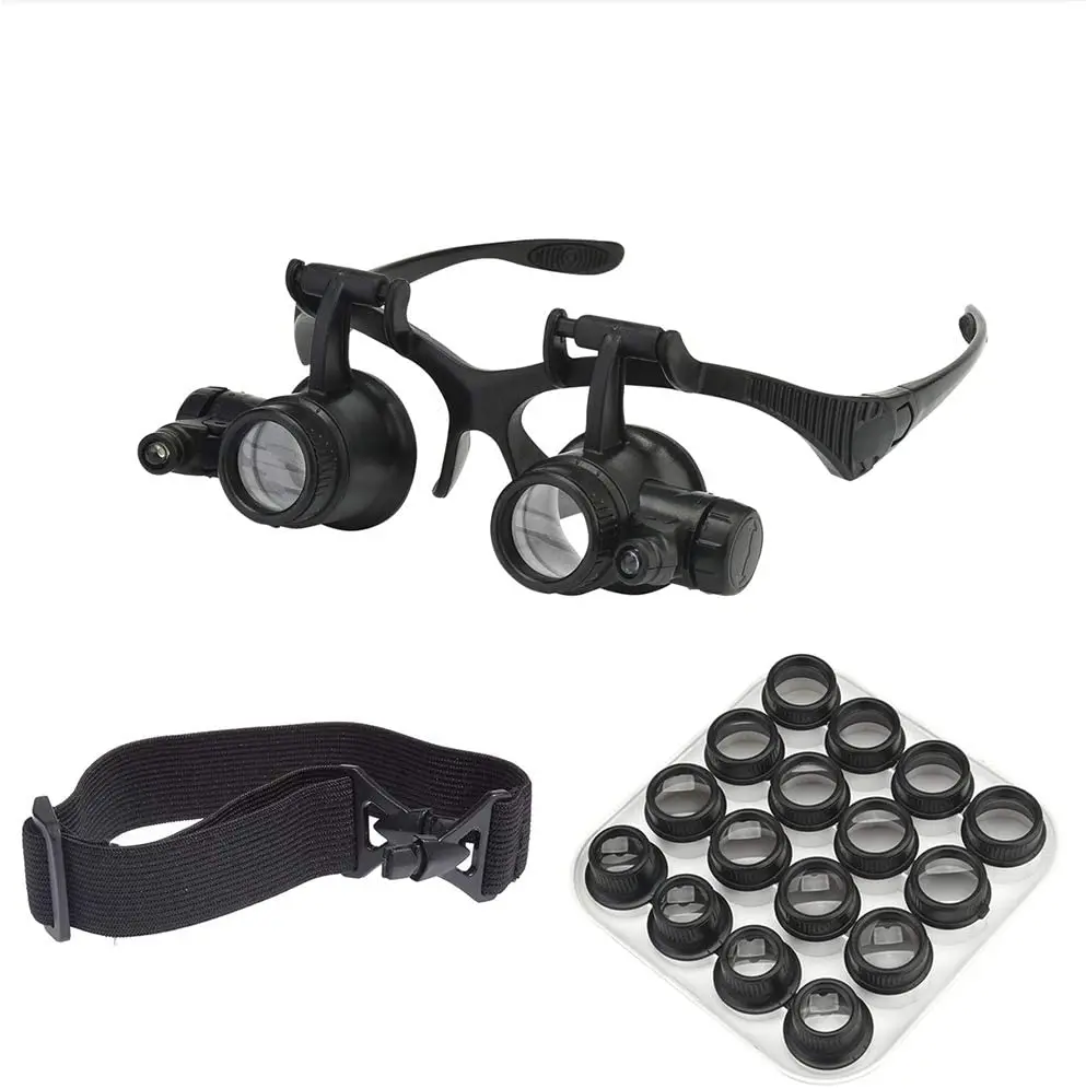 Magnifying Glass 2.5X 4X 6X 8X 10X 15X 20X 25X Double Eye Loupe Head Wearing Repair Jeweler Watch Clock