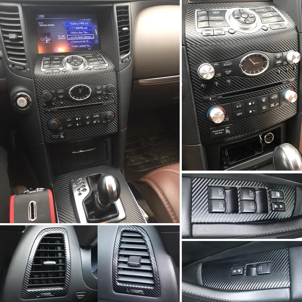

Автомобильные аксессуары, 3D/5D наклейки из углеродного волокна для Infiniti QX70 FX35 FX37 FX50, декоративная Центральная панель управления салона, дверная ручка