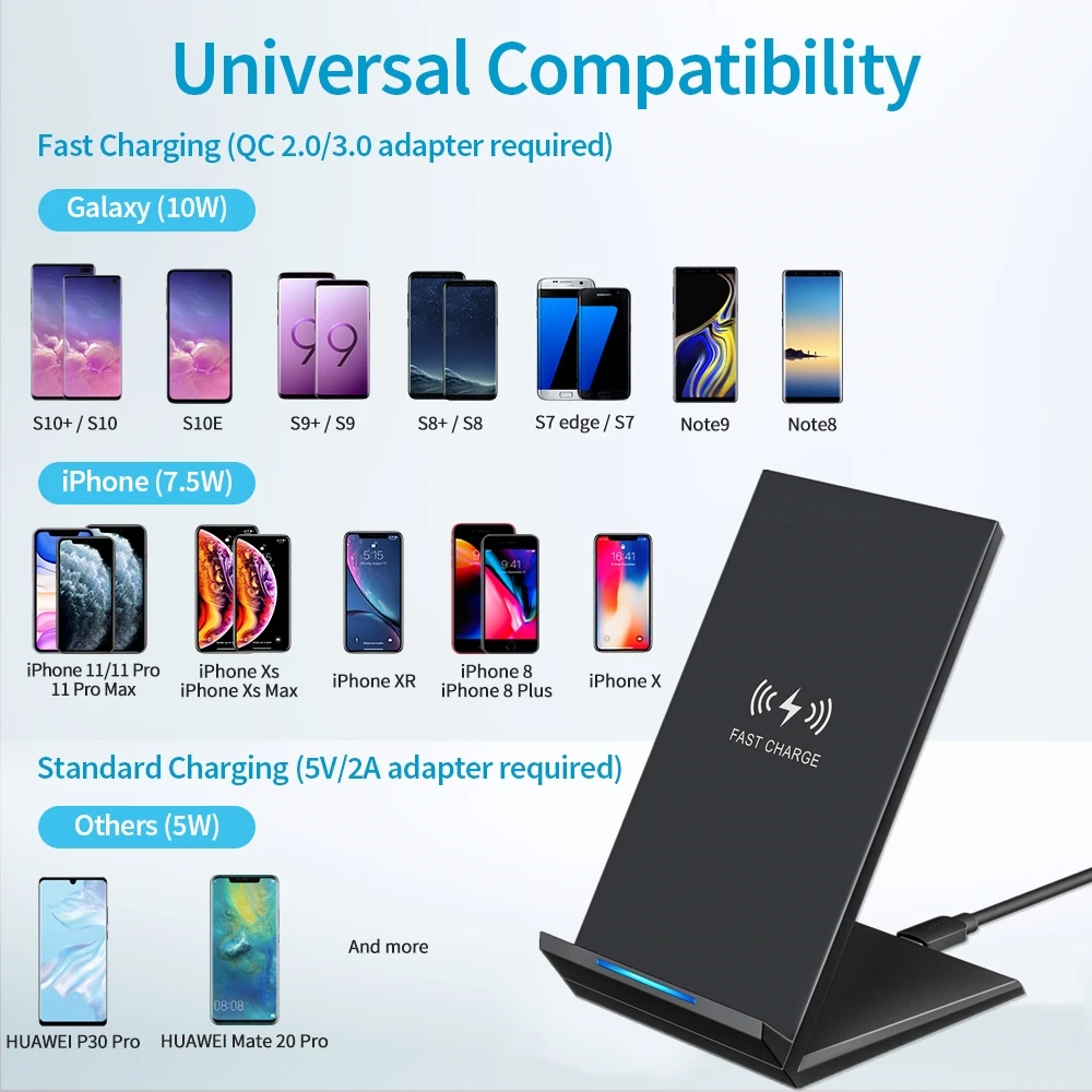 DCAE 15W Qi Wireless Charger Stand For iPhone 11 Pro 8 X XS XR USB C 10W Fast Charging Station for Samsung S10 S9 Xiaomi Huawei