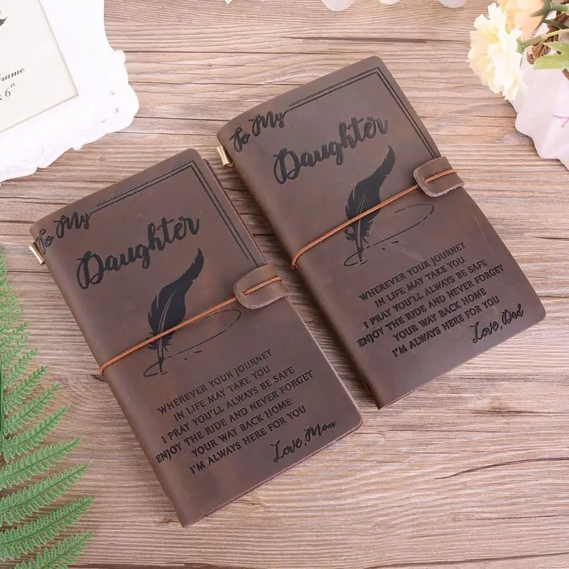 

Vintage Retro Engraved Leather Journal Notebook Diary to My Dad Mom Notepad Gift