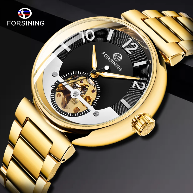 

Forsining Blue Ocean Middle East Luxury Design Golden Stainless Steel Mens Watches Top Brand Luxury Automatic Wrist Watch Clock