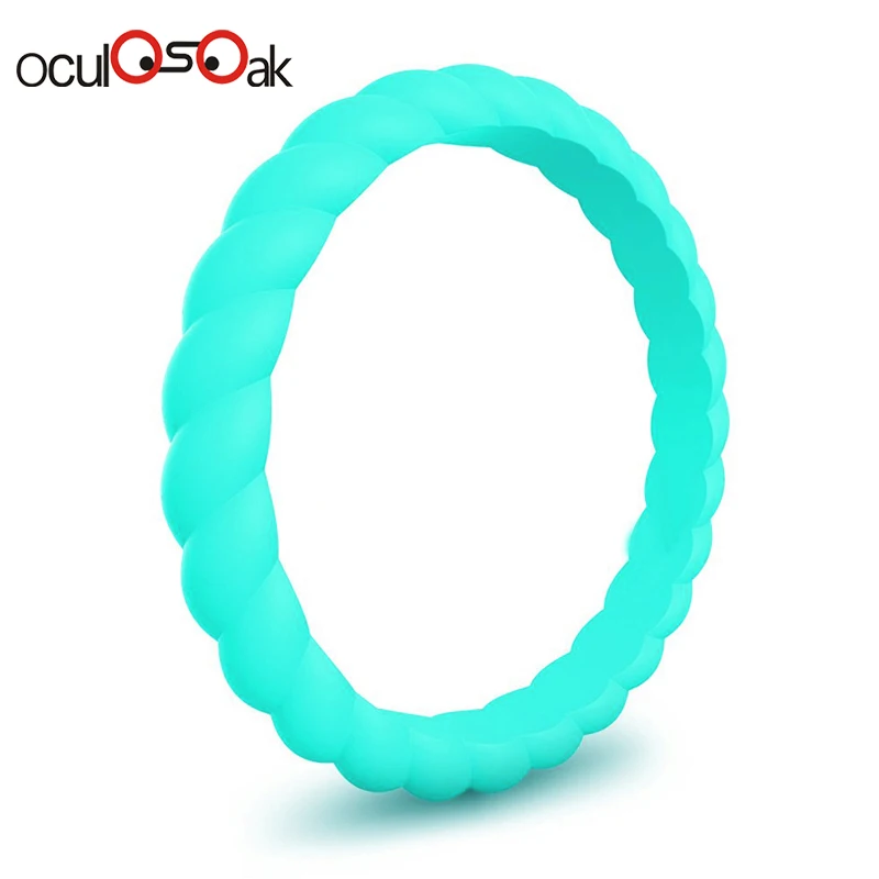 Hot Fashion 3mm Thin Braided Silicone Ring For Women Wedding Rings Sports Hypoallergenic Crossfit Flexible Rubber Finger Ring - Цвет основного камня: Pearlescent sky blue