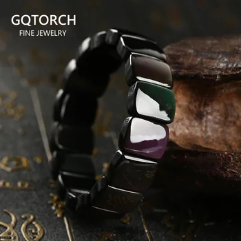 

Natural Rainbow Obsidian Bracelet Square Beads High Polishing Comfortable Fit Amulet Bracelets For Men And Women