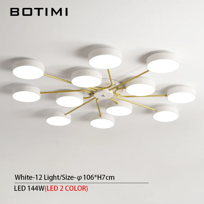 12 Light-White BOTIMI, современный светодиодный светильник с круглым абажуром для гостиной, креативный акриловый чехол для спальни - Цвет абажура: 12 Light-White