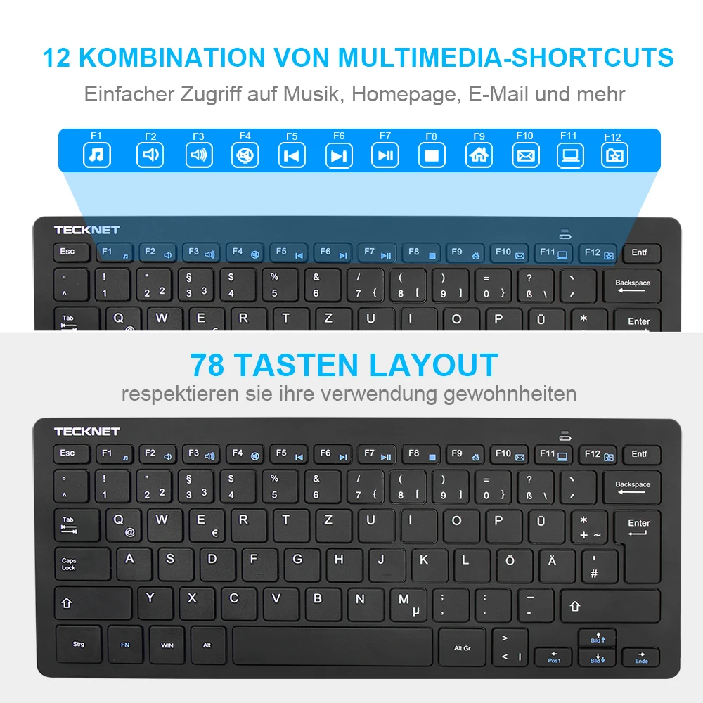 TeckNet Wireless Keyboard Computer Keyboards Slim USB Laptop Single Key board for Mini TV Android Windows 10 8 7 XP