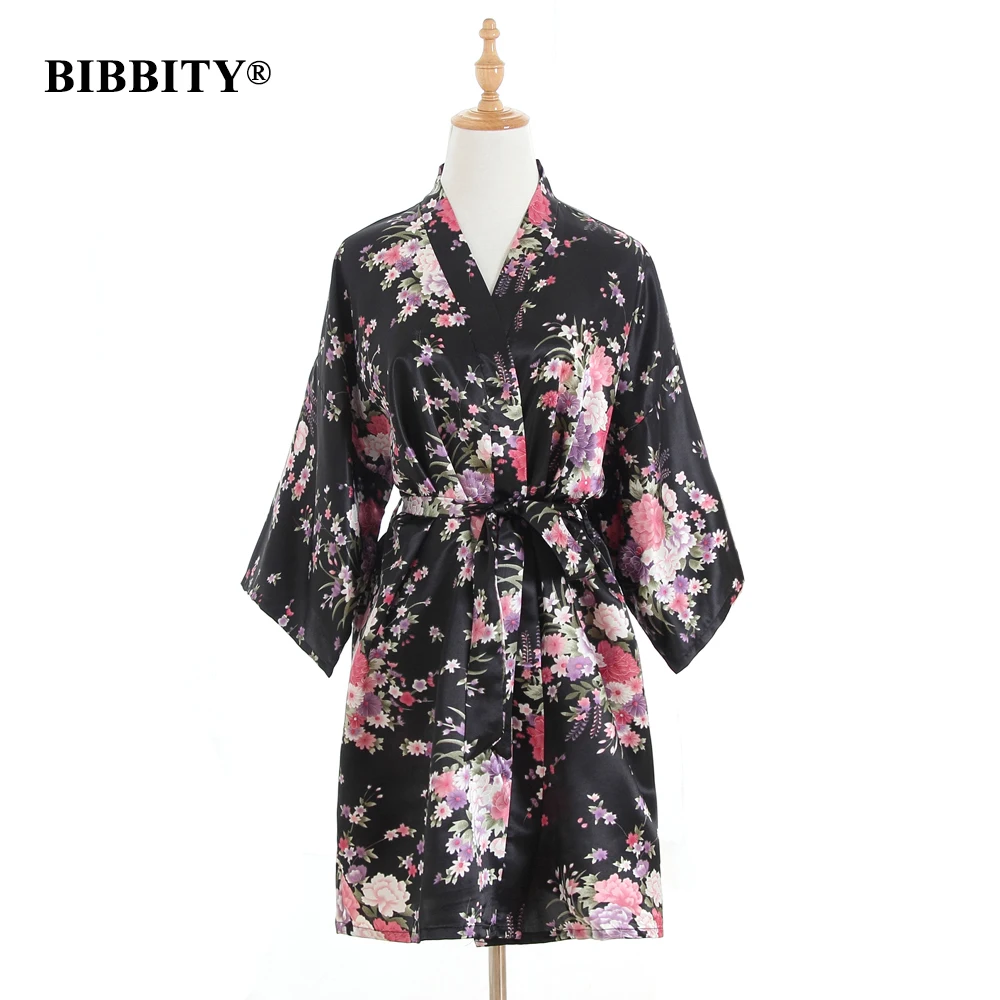 

Silk Flower Nightgown Women Sexy Short Kimono Bathrobe Cardigan Satin Nightwear Print Sleepwear V-neck Robe Dress