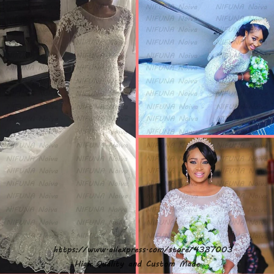 Сексуальное свадебное платье русалки с длинными рукавами, арабское платье невесты, очаровательное кружевное Южно-Африканские свадебные платья, Robe de Mariee