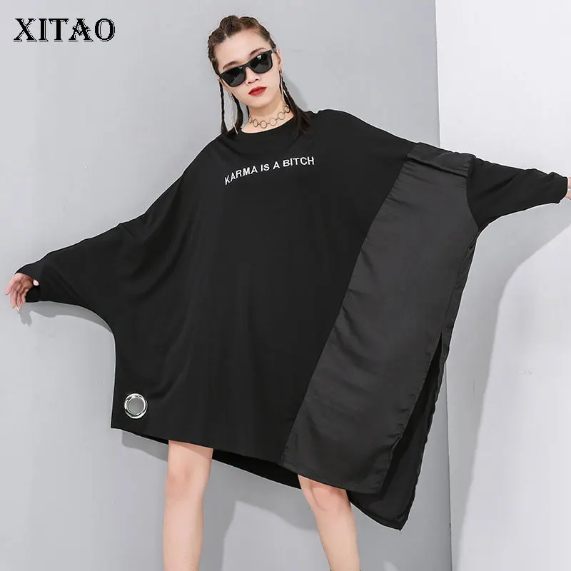 

XITAO Letter Irregular Split T Shirt Fashion New Women Elegant Full Sleeve 2020 Spring Pullover Small Fresh Tee Top ZLL4607