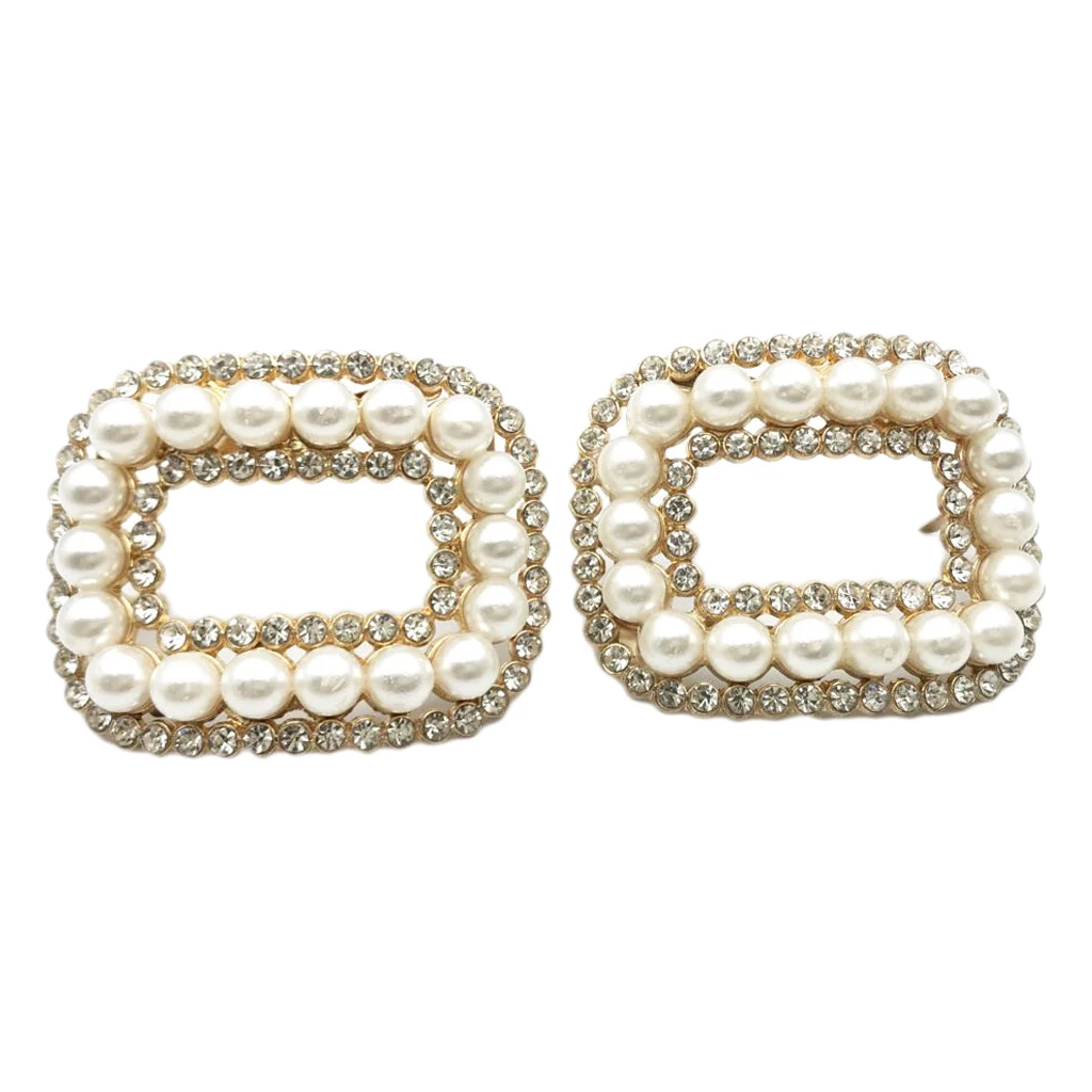 2pcs Rhinestone Pearl Bridal Wedding Shoes Clips Decorative Buckle Crafts