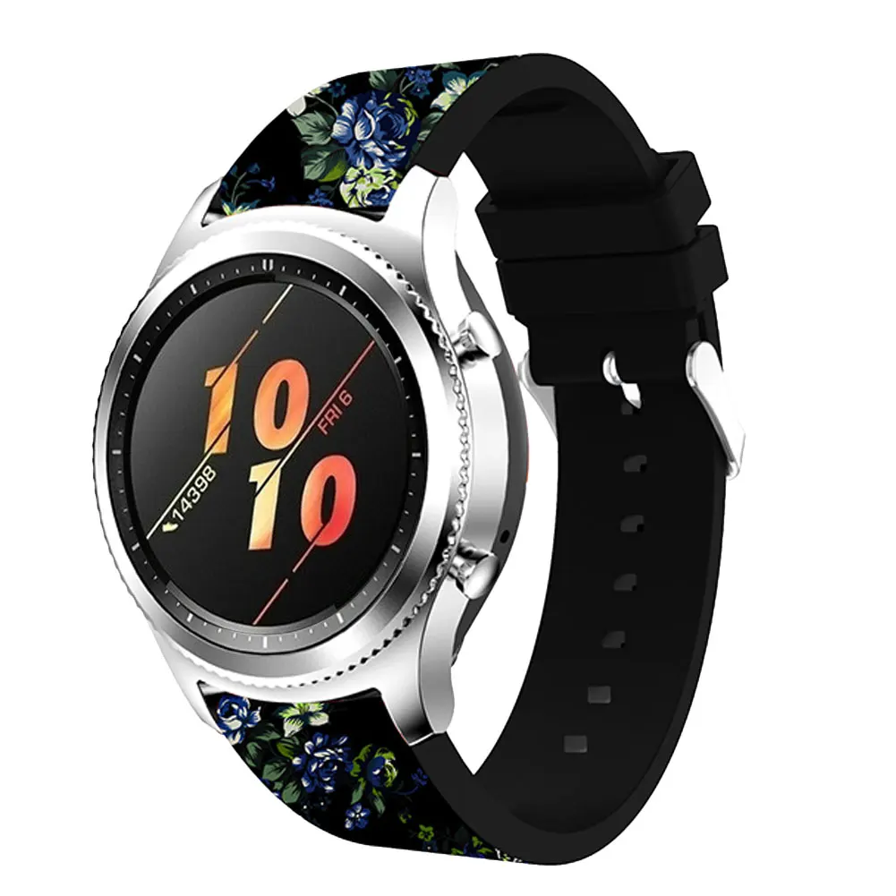 Floral black green Быстрый выпуск 22 мм Универсальный ремешок для часов Силиконовый Браслет напечатанный ремешок для часов для samsung gear S3 Frontier wrisstrap - Цвет: Floral black green