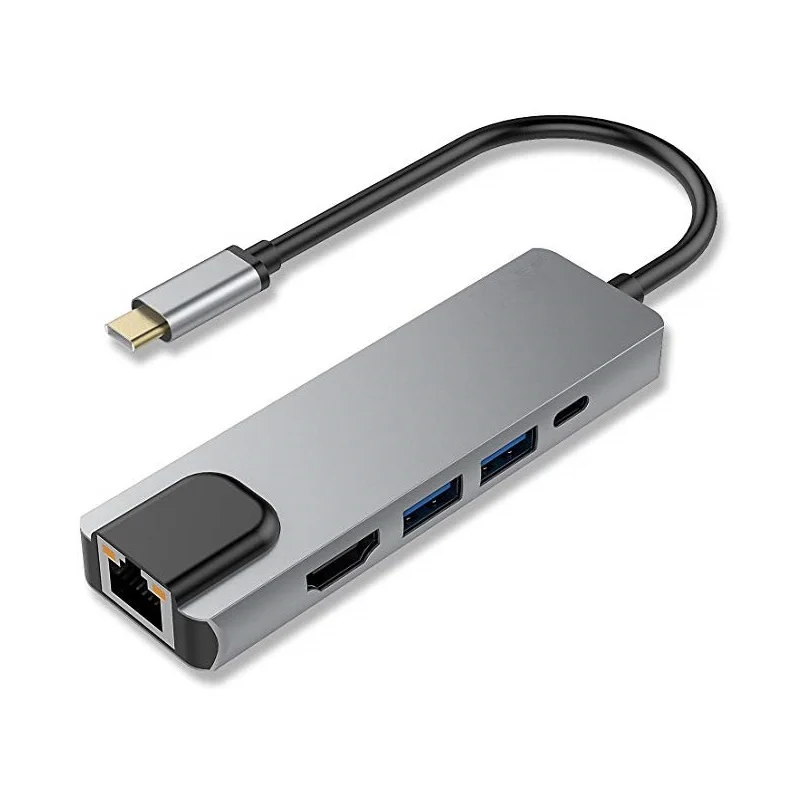 5-in-1 usb c hub YMY 5 в 1 usb type C концентратор с 4K HDMI адаптер RJ45 2 USB3.0 порта и type C зарядка PD порт совместим с Macbook Pro XPS - Цвет: 5-in-1 usb c hub