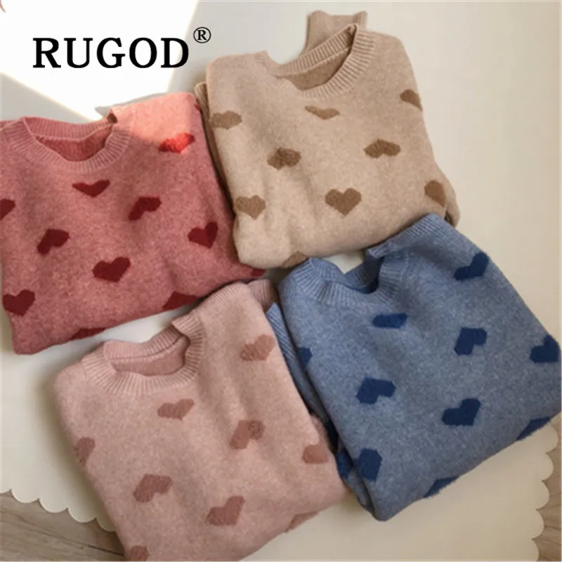 RUGOD 2019 new autumn sweater pullovers for women o neck love pattern loose knit pull fashion female casual sweet tops | Женская одежда