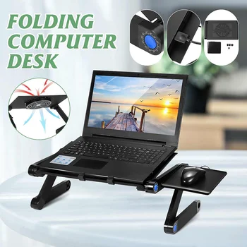

Adjustable Laptop Desk Ergonomic Computer Desk With Fan Portable Height Adjustable For TV Bed Lapdesk Tray PC Mouse Table Stand