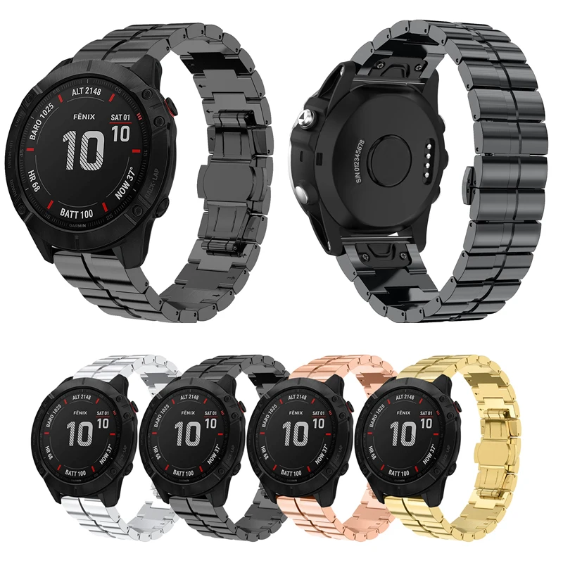 

For Garmin Fenix 6X Fenix 6X Pro Luxury Strap 26mm Stainless Steel Replacement Metal Watchband High-End Butterfly Buckle Band
