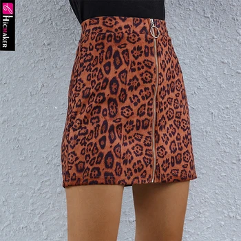 

Women Zipper Design High Waist Leopard Printed Bodycon Skirt