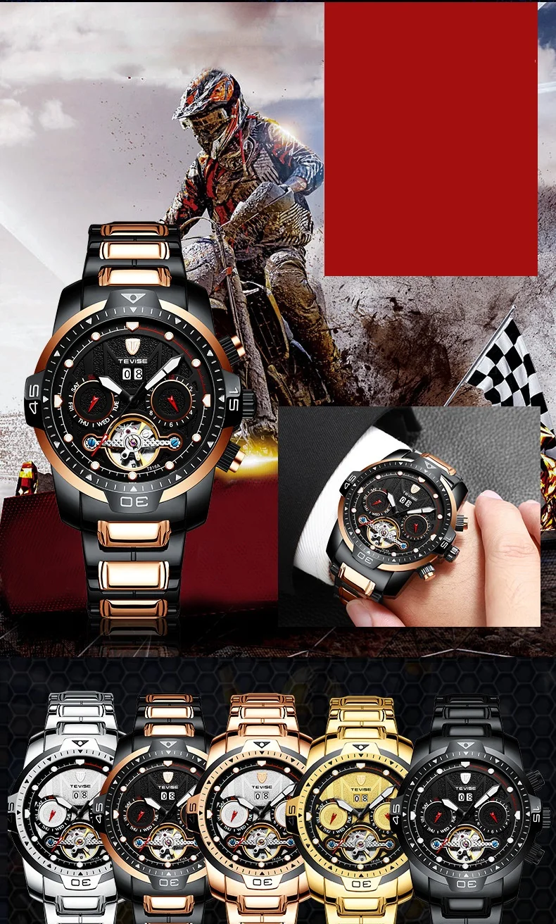 Big Man Watch TEVISE T816A Tourbillon Week Date Month Automatic Mechanical Wristwatch Luminous Hand Scale Watch Men Dropshipping (3)