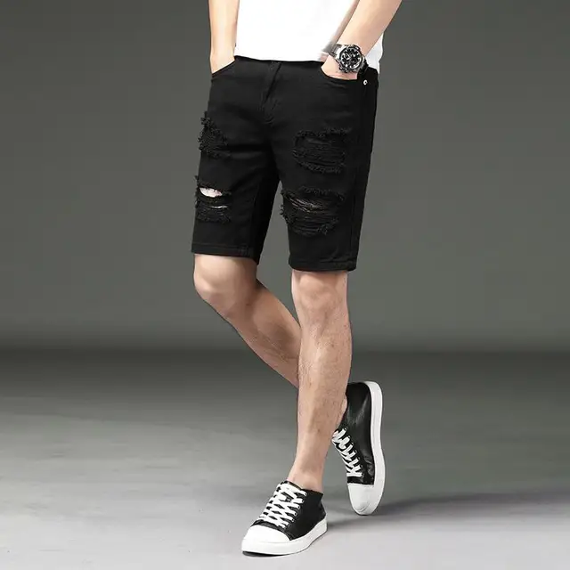 mens white ripped jean shorts