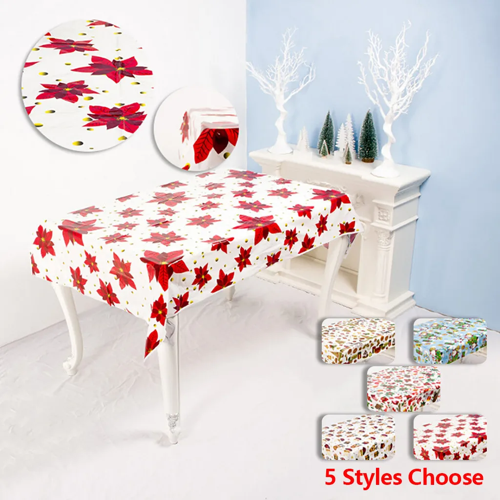 

2020 New Disposable Tablecloth Creative PVC Christmas Print Tablecloth Table Party Decor Christmas Decorations For Home 2019
