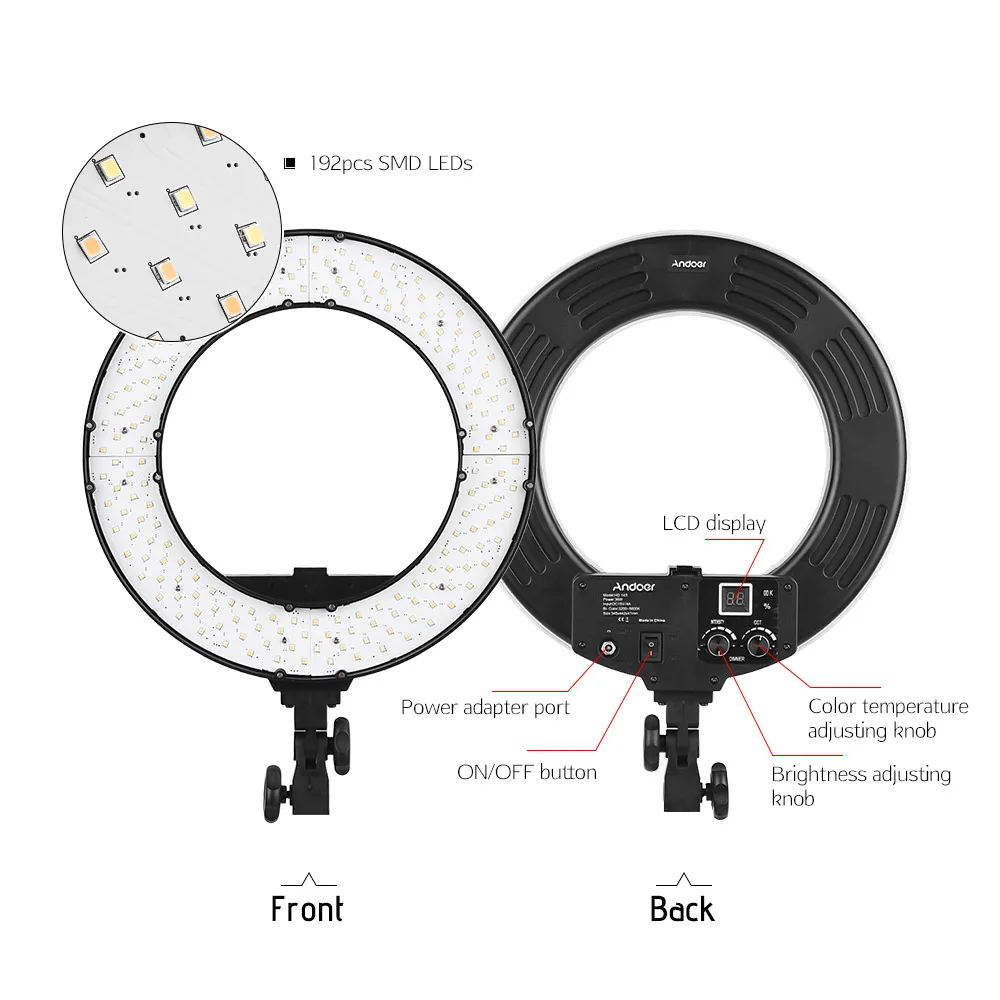 

Andoer HD-14S Selfie Ring Light LED Video Light Camera Photo Studio Light Ring Photography Lighting Ringlight for Portrait