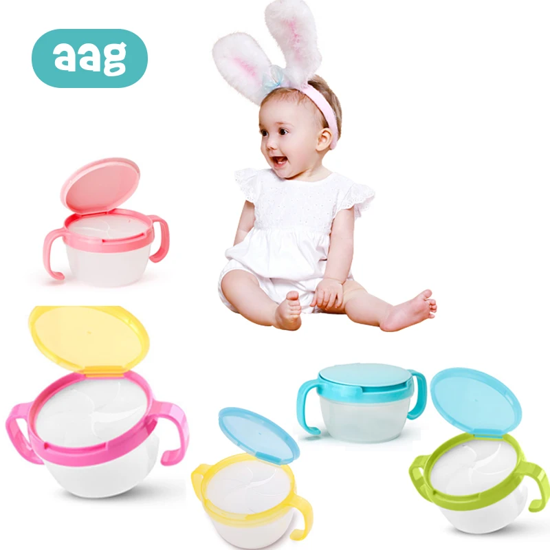 

AAG Baby Food Storage Bowl Dish 360 Rotate Anti spill Solid Color Children Snacks Candy Biscuit Container Baby Feeding Tableware