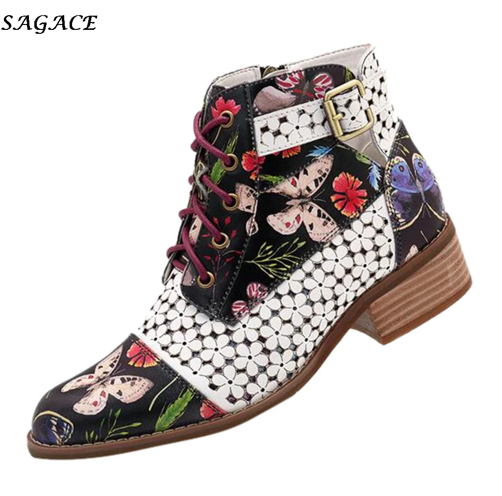 Женские ботильоны SAGACE модные кожаные туфли с острым носком на шнуровке Женская