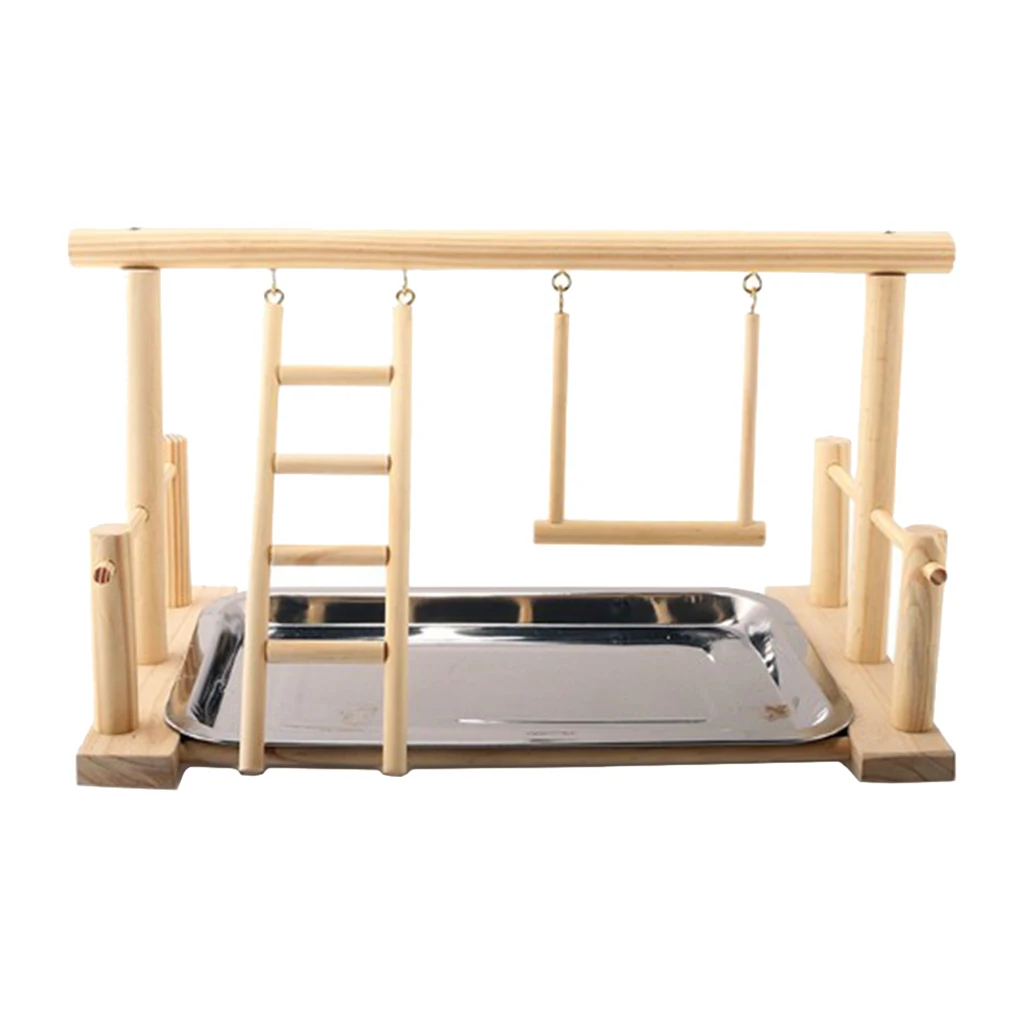 Parrots Bird Playground Wood Perch Gym Stand with Stainless Steel Tray