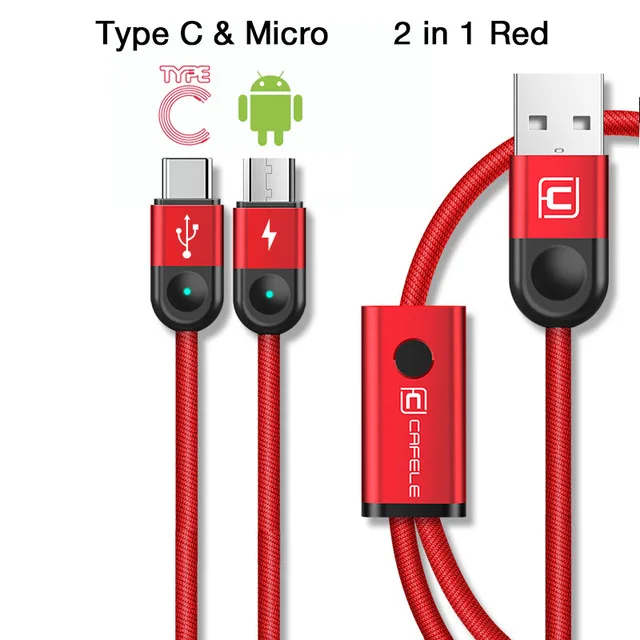 CAFELE USB кабель для iphone x xs max xr 8 7 6 s plus usb micro type c кабель для быстрой зарядки кабель синхронизации данных тканый нейлоновый провод - Цвет: Type C Micro Red