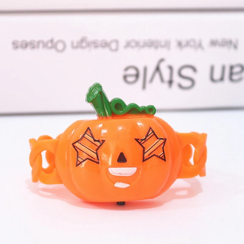 Children Halloween Funny Toys Shiny Pumpkin Bracelet Pat Ring Kids Halloween Decor Pumpkin Wristband