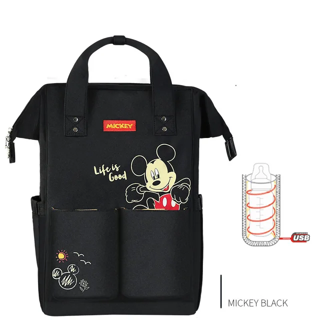 Disney Minnie Mummy Сумка Многофункциональная Вместительная дорожная сумка с двойным плечом Детская сумка для бутылок модные изоляционные сумки - Цвет: Черный
