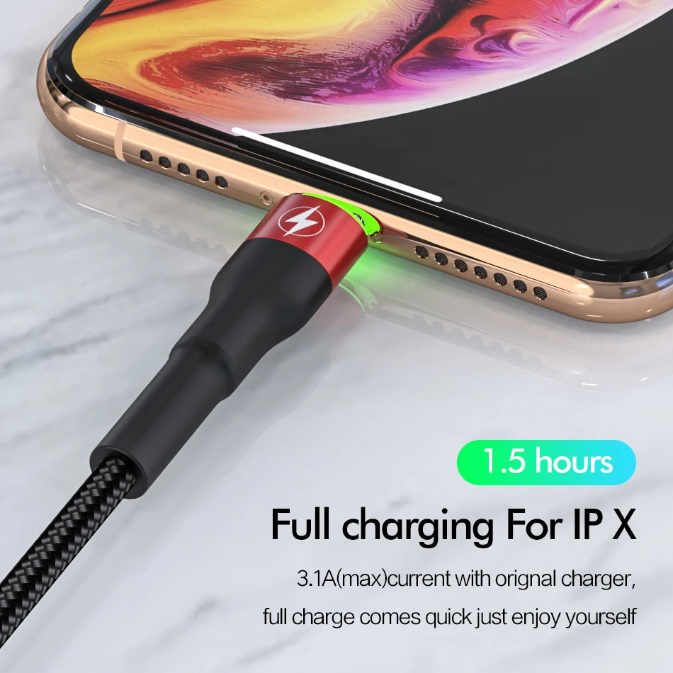 ROCK Metal Led usb-кабель со светом для iPhone 11 Xs MAX Xr X 8 7 6 6s Plus Быстрая зарядка для iPad 100 см 200 см 50 см Быстрая зарядка данных