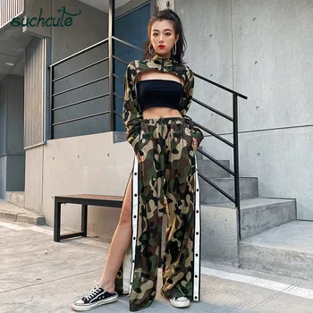 

SUCHCUTE Camouflage Two Pieces Sets tops and smock Women Suits tracksuit Christmas Party long sleeve spring 2020 dancing clothes