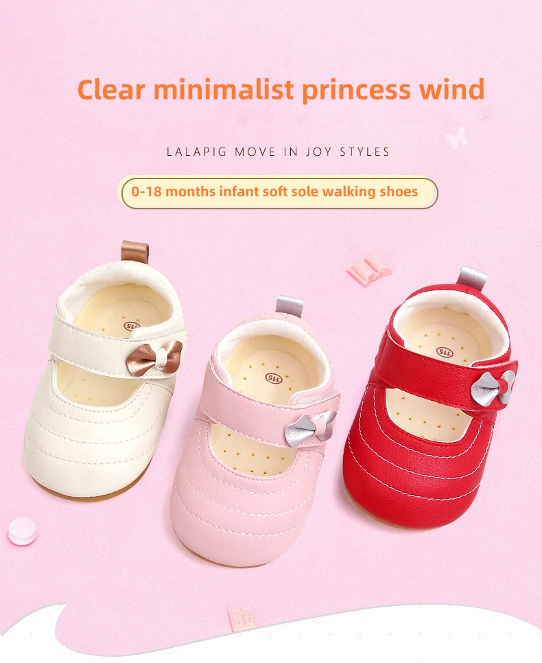 Autumn Baby Soft Soled First Step Shoes Cute Bowknot Girls Leather Pu Crib Shoes Anti-slip Princess Infant Shoe Girls Pink