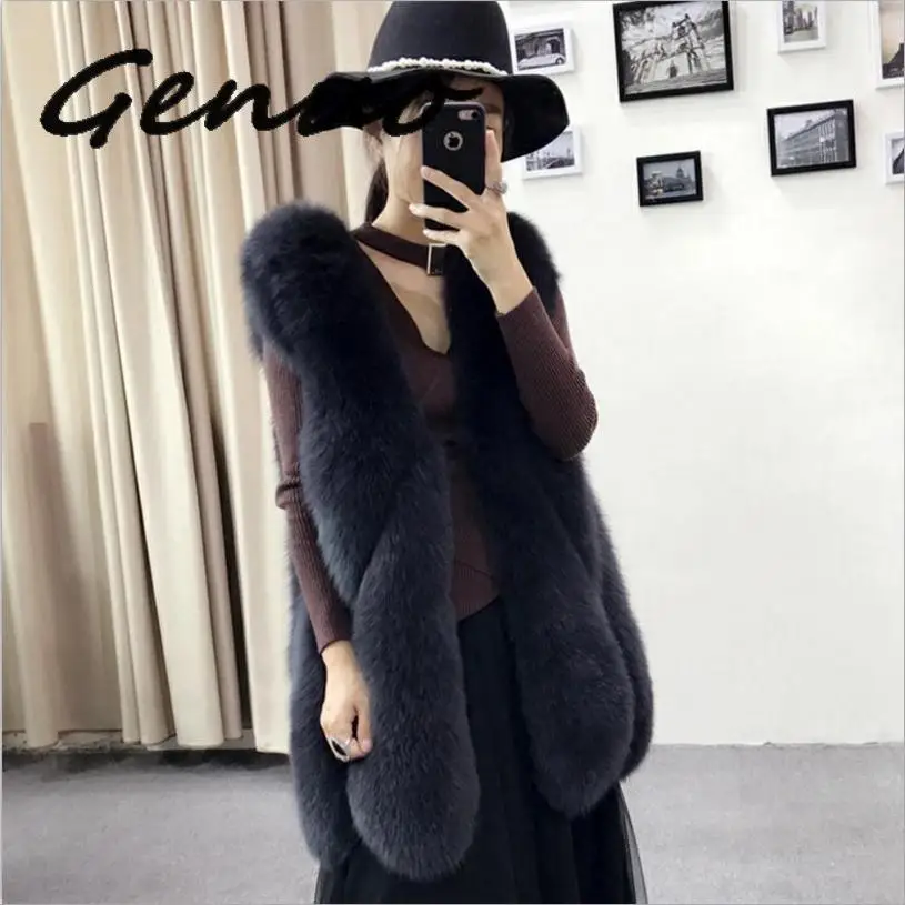 Genuo Новое поступление зимний теплый модный брендовый женский жилет из искусственного меха пальто из искусственного меха жилет из лисьего меха Colete Feminino размера плюс S-4XL