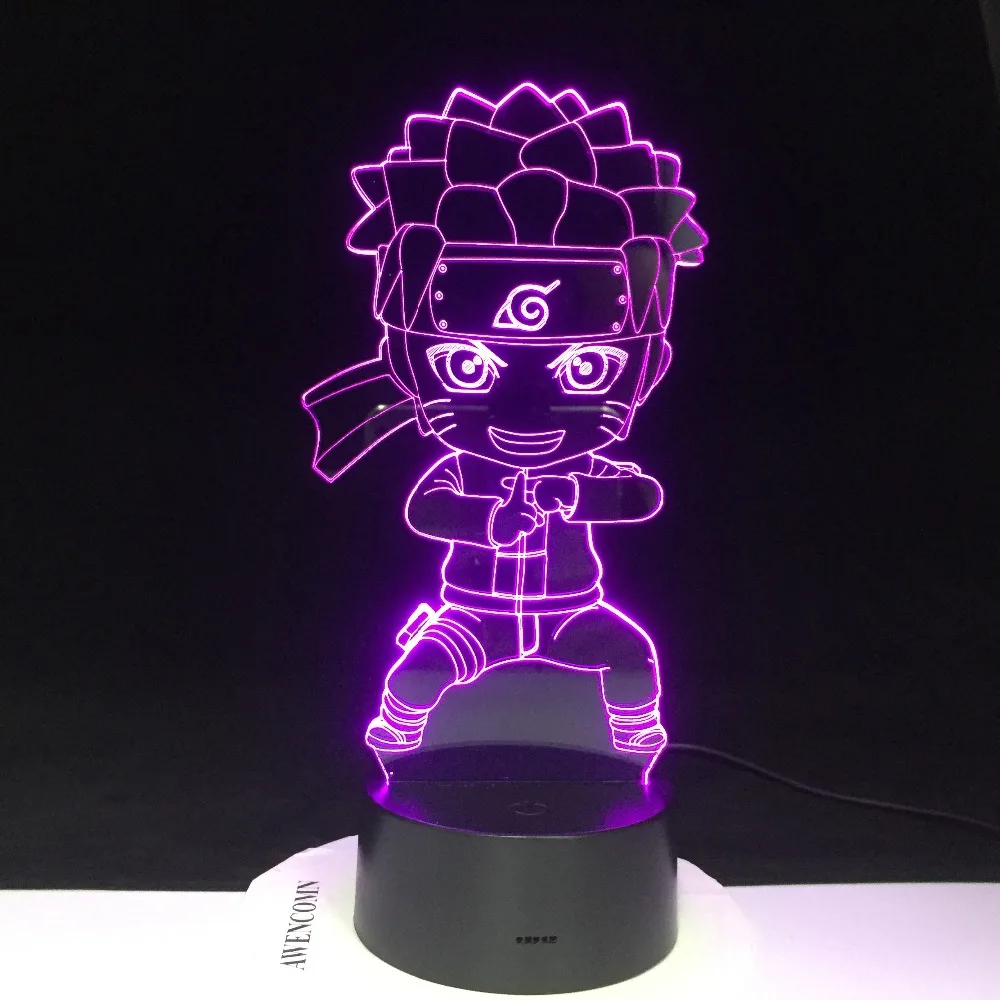 Uzumaki Наруто 3D лампа изменение цвета света для украшение для детской спальни ночник ребенок кунгфу Наруто СВЕТОДИОДНЫЙ Ночник подарок для детей 3289