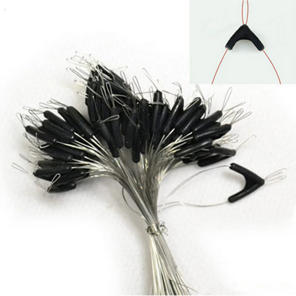 50pcs/set Double Hooks Contactor Device Fishing Line Sub Line Tippet Bifurcation Bean Revolving Line Space Fishing Accessories