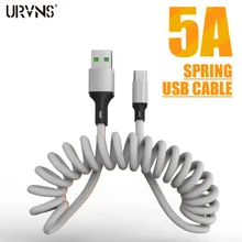 Urvns 5a usb cabo de carregamento rápido 1.5m mola cabo dados relâmpago tipo c micro carregador para samsung xiaomi huawei iphone