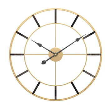 

Homingdeco 20 Inches 50cm Wrought Iron Hollow Wall Clock Double Loop Silent Hanging Clock - Golden + Black