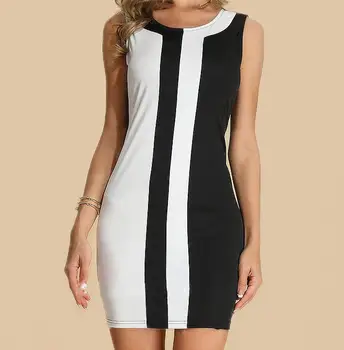 

Classical Mini Black And White Dresses Women Summer Fashion Patchwork O-Neck Sleeveless A-Line Dress 2020 Elegant Party Dresses