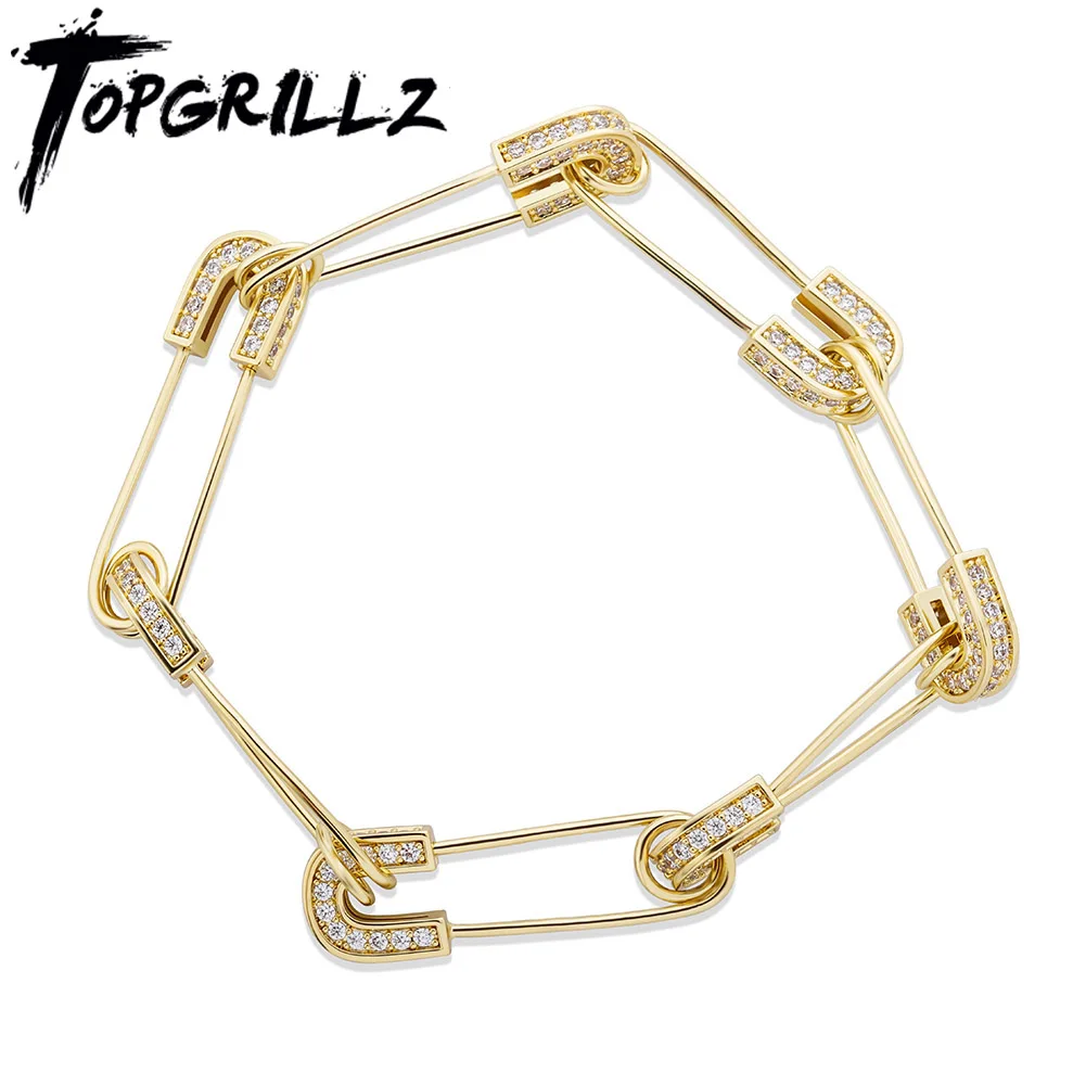 Topgrillz Safety Pin Link Chain Bracelet Aaa+ Cubic Zirconia Pin Bracelet  Minimalism Women Creative Fashion Party Jewelry - Bracelets - AliExpress