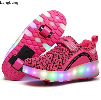 Zapatillas de deporte Con luz LED para niño y niña, patín de Ruedas informal Con rodillo, Rosa