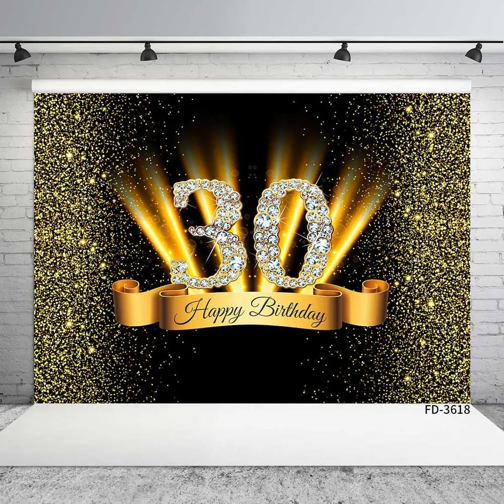 Happy 50th 40 30 25 18 Birthday Party Photo Background Props Gold Polka Dot Sequins Poster Photography Backdrops Photo Studio photo backdrop