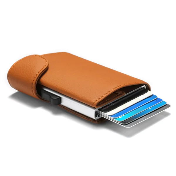 Новинка, RFID держатель для карт, блокирующий металлический кошелек, одна коробка, минималистичный кошелек, алюминиевая посылка для карт, для мужчин, Чехол для карт, для путешествий - Цвет: Light brown  S35