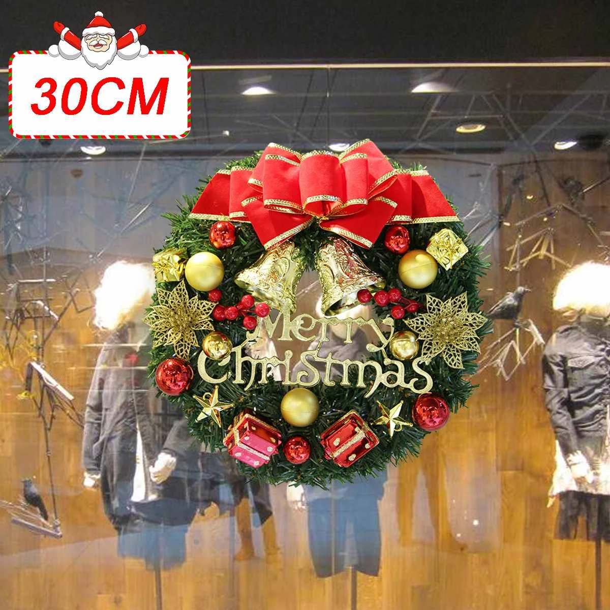 30 см Рождественская елка венок гирлянда Merry Christmas круглые кольца рождественские вечерние украшения двери стены окна витрина дисплей висячие гирлянды