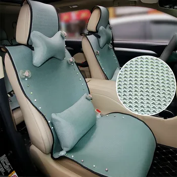 

New fashion 2 pcs green lady's car cushion front seat covers with bowknot decoration all season universal cushion