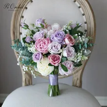 PEORCHID, фиолетовые, ручной Букет, эвкалиптовая Роза, искусственные Ramos Para Novia, свадебные цветы, свадебные букеты, пион