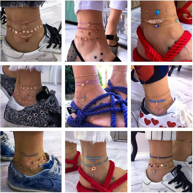 Богемный браслет на щиколотке кисточки в виде звезд кулон украшенный бусинами