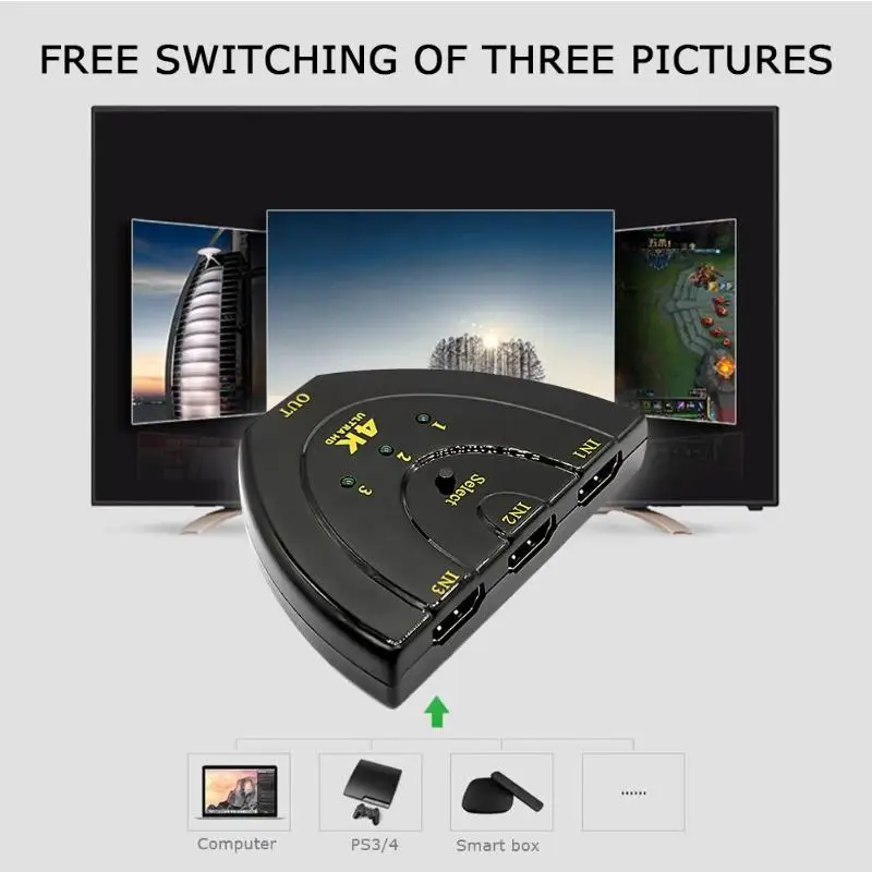 Мини 3 порта 4K x 2K HDMI коммутатор 3 входа 1 выход видео сплиттер конвертер